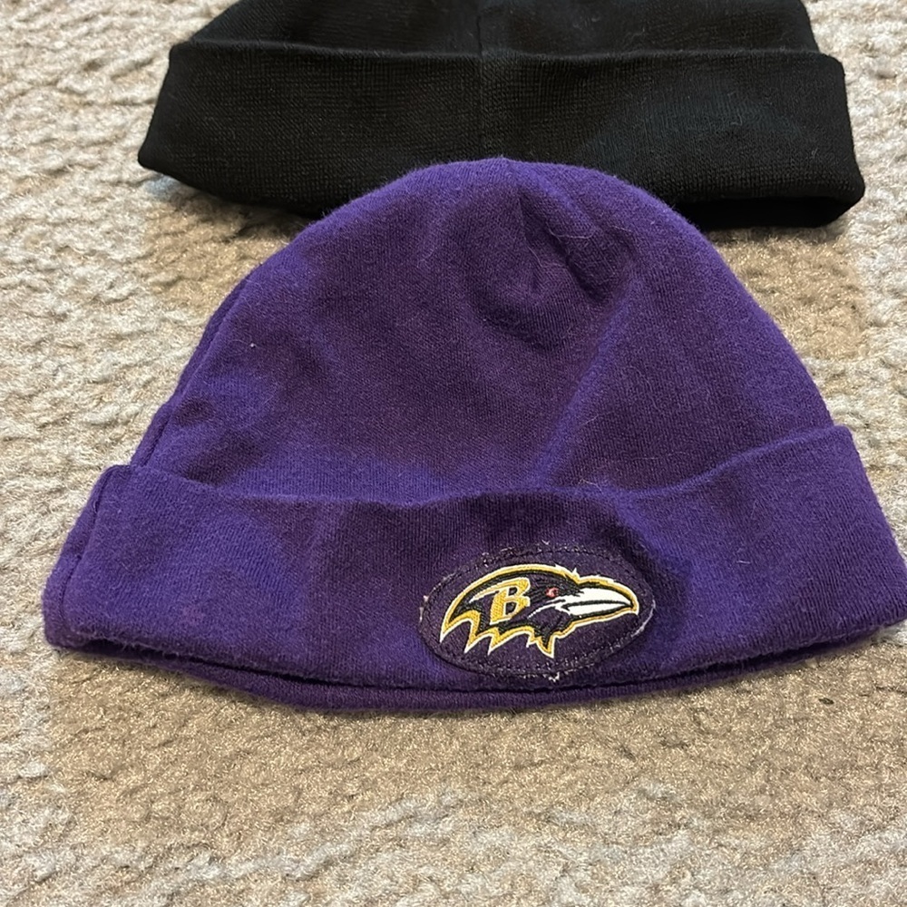 Baltimore Ravens Football Baby Hat- purple and other plain black baby hat- - Picture 2 of 7